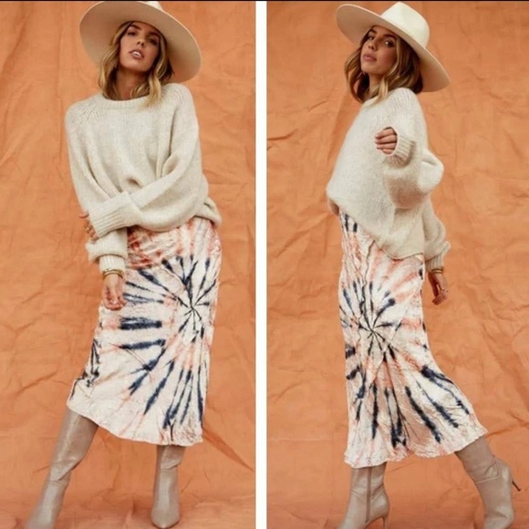 Free People Bali Serious Swagger Tie Dye Velvet Midi Pencil Skirt - Picture 1 of 10